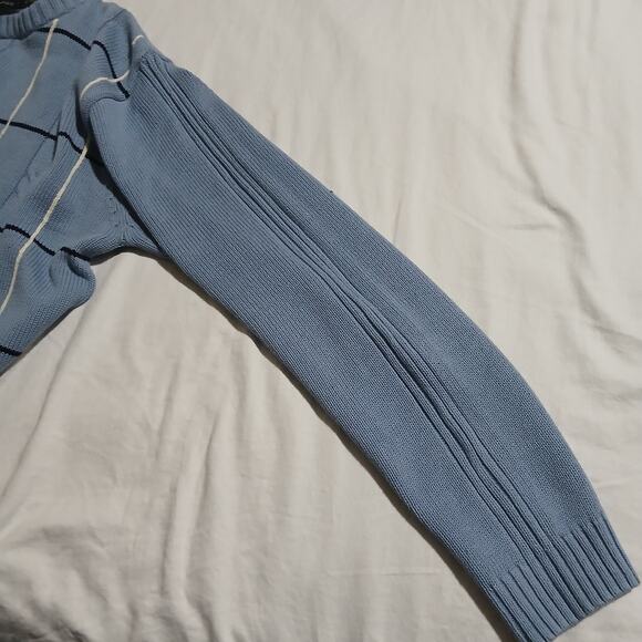 VTG Bill Blass Men's L 100% Cotton Lt Blue Cable-Knit Windowpane Plaid Sweater - Picture 5 of 10